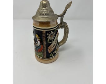 Kleiner deutscher Bierkrug mit Deckel, westdeutsches Brauerei-Sammlerstück
