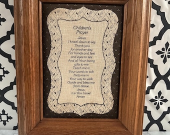 Vintage “Children’s Prayer” Framed Fabric Wall Art