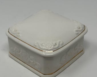 White Porcelian with gold trim  trinket or jewelry box