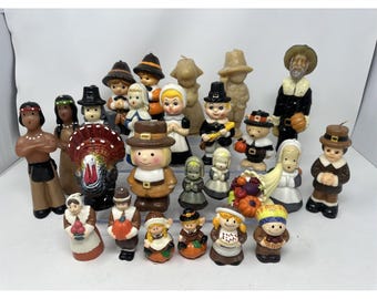 Riesiges Konvolut Vintage-Gurley-Thanksgiving-Kerzen (Pilger- und Indianermotiv)