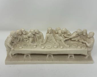 Vintage-Skulptur des Letzten Abendmahls, Jesus und die Apostel, hergestellt in Italien, religiöse Dekoration