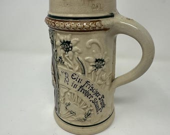Antiker deutscher Bierkrug aus Steingut, 0,5 Liter