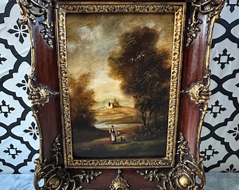 Vintage Oil Painting Landscape | Ornate Baroque Frame, European Countryside Art