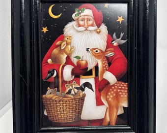 Smal Framed Santa and Animals Christmas Print.
