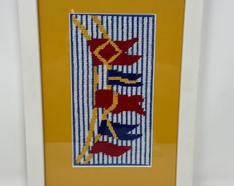 Vintage Nautical Signal Flags Needlepoint Wall Art | Hand Stitched Maritime Coastal Decor