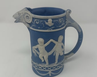 Antique Wedgwood-style Jasperware Pitcher with Rams's Head Spout
