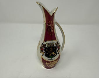 Vintage Goldrandige GVD Bavaria Porzellan-Knospenvase, Krug, Heidelberg, Deutschland, Rot