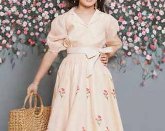 Vestido indio para niñas – Lehenga Choli rosa blanquecino bordado con Dupatta, conjunto Gotta Patti