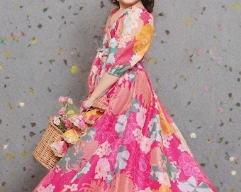 Conjunto de Lehenga Choli estampado para niñas – Vestido indio floral rosa