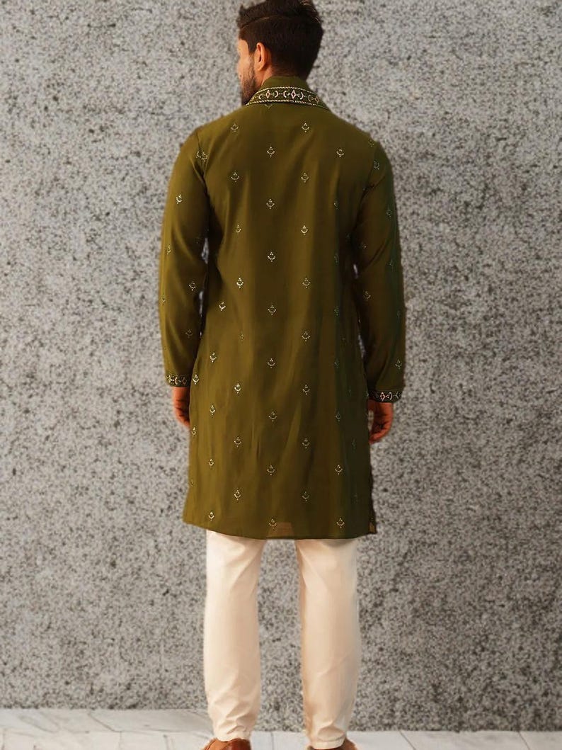Green Color Men's Wear Embroidered Kurta with Dupatta Collection main image 0