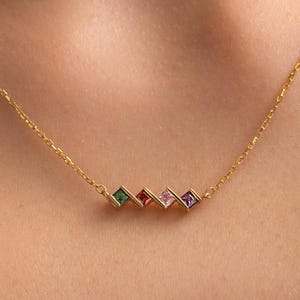 Custom Multi Birthstone Necklace 14K Gold,Family Birthstone Necklace,Square Birthstone Necklace,Bridesmaid Gift,Christmas Gift