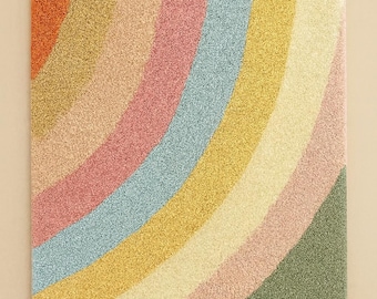 Handmade Wool Tufted Rug | Pastel Rainbow, Boho Nursery
