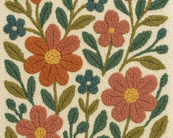 Handgemachte Wolle Tufted Floral Wandkunst, Boho Blumendekor