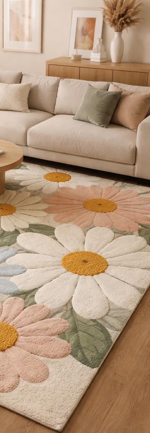 Hand Tufted Wool Daisy Rug | 3D Floral Living Room Carpet, Boho Home ...