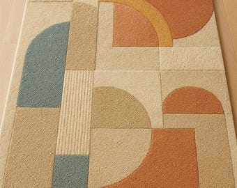 Geometric Wool Area Rug | Modern Colorblock Design