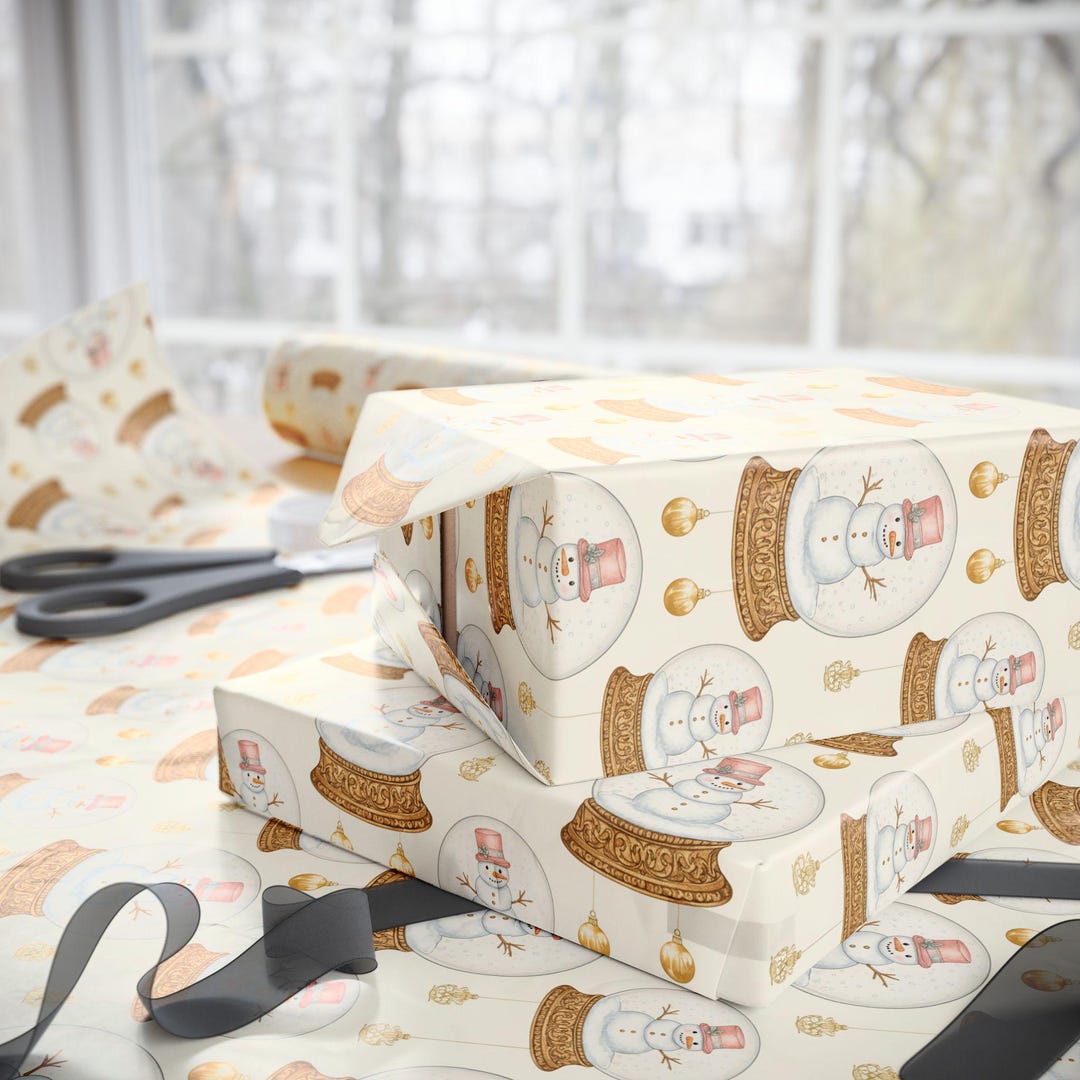 Snowman Snow Globe Wrapping Paper, Christmas Gift Wrap Etsy
