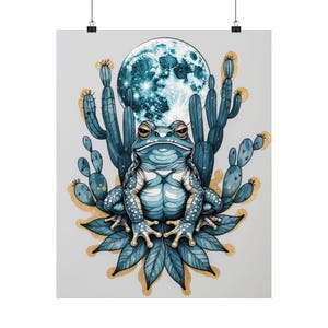 Frog and Moon Art Print, Boho Cactus Decor