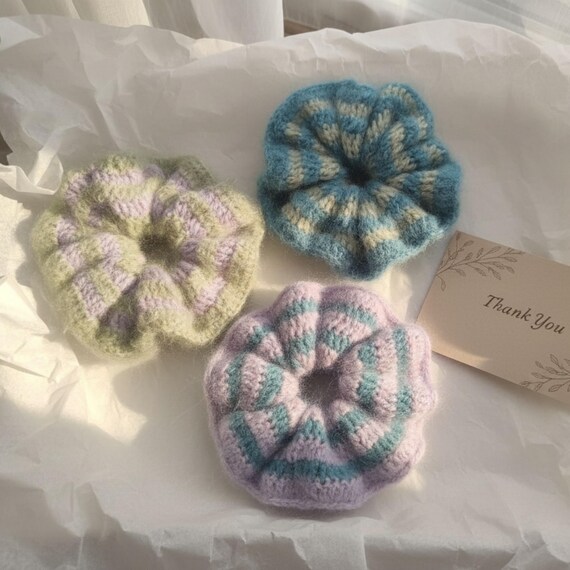Mohair Scrunchie Set of 3 | Oversized Fluffy Scrunchies | Hand-Knitted Hair Accessories