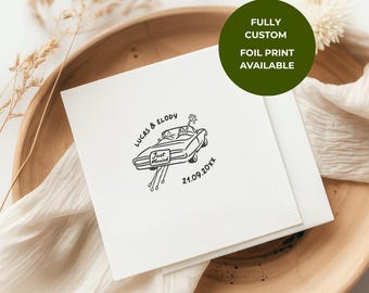 Custom Wedding Napkins | Just Married | Personalized Paper Wedding Cake Napkins | Wedding Table and Wedding Bar Decor | Foil Print Available