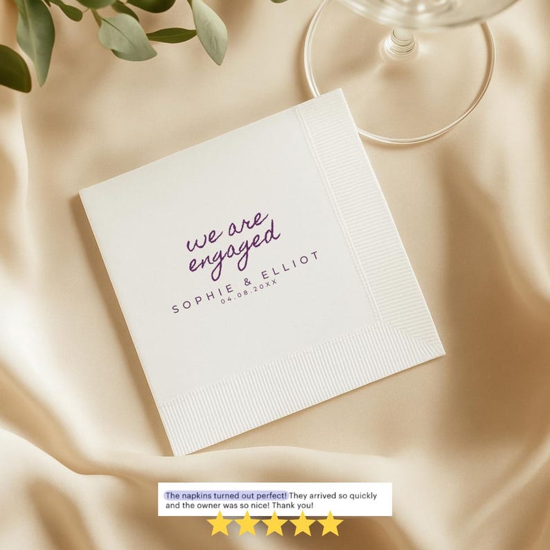 Engagement Napkins | We Are Engaged | Personalized Paper Wedding Napkins, Custom Cocktail or Luncheon Napkins for Engagement Party & Event