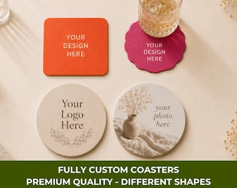 Custom Paper Coasters | Personalized Paper Drink Coasters with Your Logo, Text or Design | Wedding, Bachelorette Party, Birthday table decor