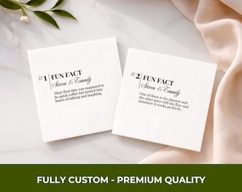 Fun Fact Napkins - Personalized Trivia Napkins for Weddings, Birthdays, Engagements, Rehearsal Dinners & Special Events - Custom Napkins
