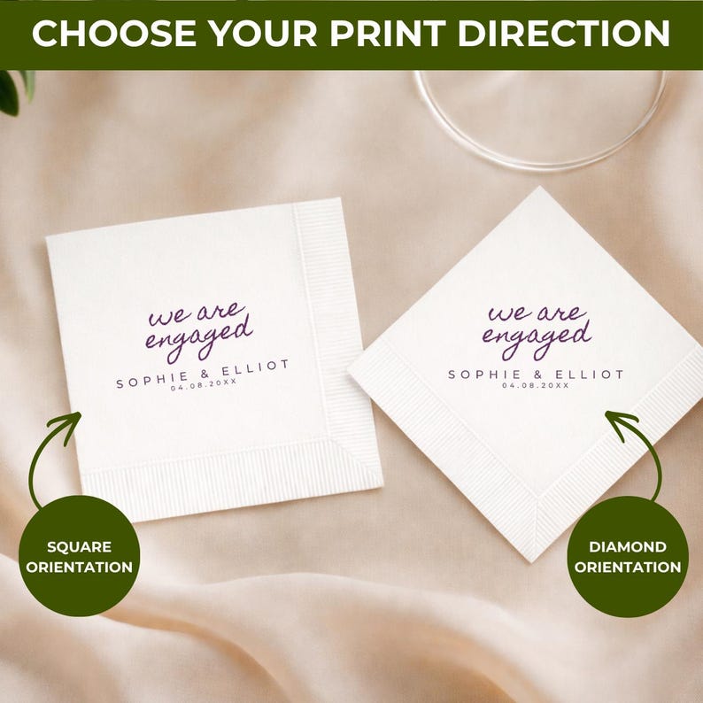 Engagement Napkins | We Are Engaged | Personalized Paper Wedding Napkins, Custom Cocktail or Luncheon Napkins for Engagement Party & Event