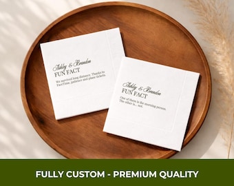 Fun Fact Napkins - Personalized Trivia Napkins for Weddings, Birthdays, Engagements, Rehearsal Dinners & Special Events - Custom Napkins