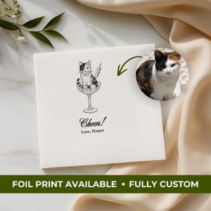 Cat Cocktail Napkins Using Pet Photo, Personalized Cat or Dog Cocktail Wedding Napkins, Fully Customizable - Sizes 4.8x4.8 or 6.5x6.5 in