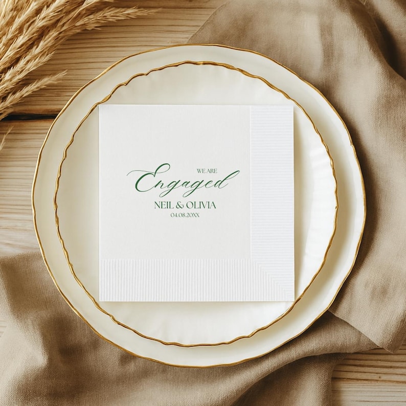 Engagement Napkins | We Are Engaged | Personalized Paper Wedding Napkins, Custom Cocktail or Luncheon Napkins for Engagement Party & Event