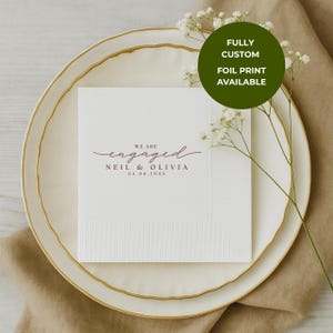 Engagement Napkins | We Are Engaged | Personalized Paper Wedding Napkins, Custom Cocktail or Luncheon Napkins for Engagement Party & Event