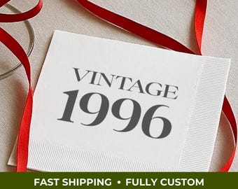30th Birthday Napkin – Vintage 1996 – Custom Birthday Napkins With Any Age Available – Personalized Paper Cocktail or Luncheon Napkins