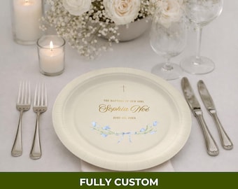 Personalized Baptism Paper Plates | Custom Christening & First Communion Party and Table Decor | God Bless Plates | Dinner and Dessert Sizes