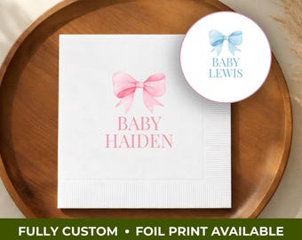 Custom Baby Shower Napkins, It's a Girl, It's a Boy, Welcome Baby, Personalized Baby Shower Napkins Girl or Boy - 4.8x4.8 or 6.5x6.5 in