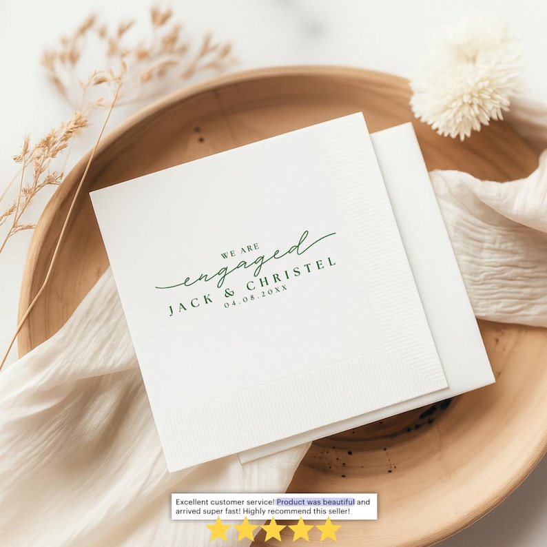 Engagement Napkins | We Are Engaged | Personalized Paper Wedding Napkins, Custom Cocktail or Luncheon Napkins for Engagement Party & Event