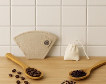 Set di filtri per caffè riutilizzabili e bustine di tè in cotone biologico / Filtro per versamento a zero sprechi / Caffè ecologico - Regalo di tè
