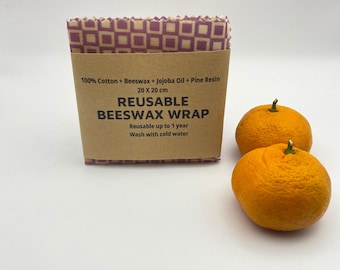 Reusable Beeswax Wrap 20×20 cm | 100% Cotton Food Wrap | Eco-Friendly Food Storage | Sustainable Kitchen | Handmade Beeswax Food Wrapper