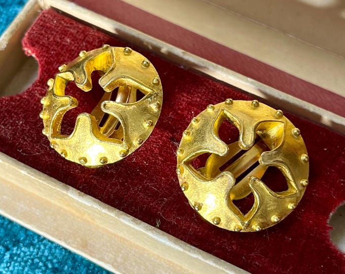 Vintage Taratata Paris Clip On Earrings, Gold Tone Costume Jewelry