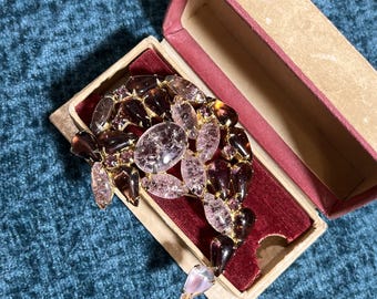 Vintage 80s Juliana Dolphin Brooch . Purple Crackle Glass . Gradient & Pink Rhinestone . Playful Ocean Jewelry