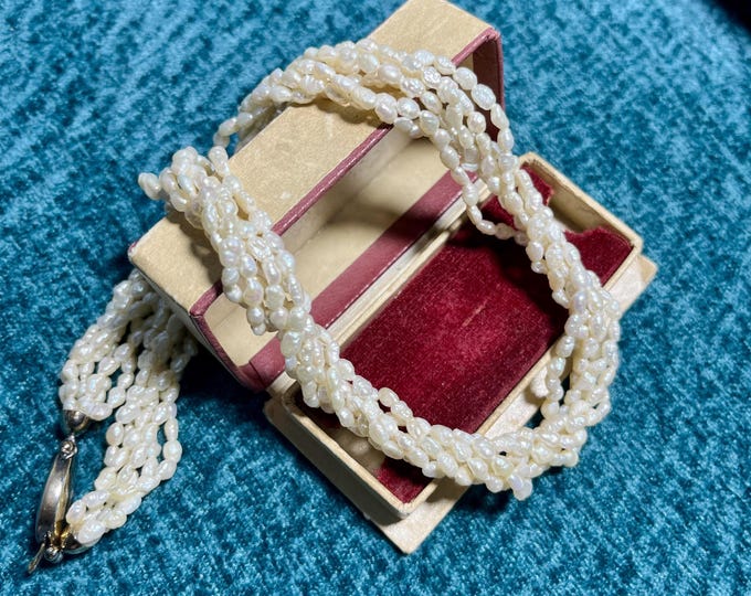 Vintage Biwa Pearl Torsade Necklace, 800/925 Silver Clasp, Mid-Century Elegant Jewelry