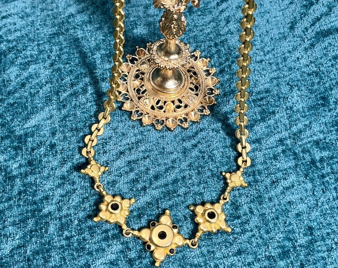 Orena Paris Cross Motif Necklace – Bezel Set Black Rhinestone French Vintage Costume Jewelry