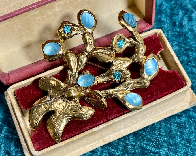 Vintage Micris Bonsai Brooch, Frosted Blue Rhinestone, French Designer Jewelry