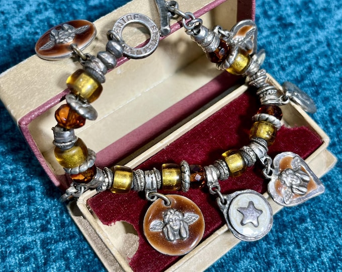 Entre Guillemets Angel Cross Enamel and glass bead Bracelet – 1990's French Vintage Costume Jewelry