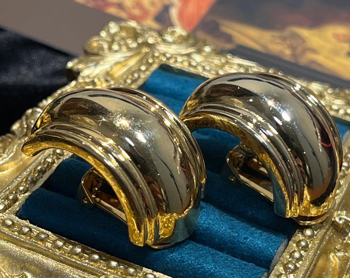 Vintage David Gross Gold Clip On Earrings 1980s Bold Dome Statement Earrings Signed Designer Jewelry