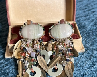 Chipita 1990s Green Natural Stone Glass Drop Earrings – Bohemian Vintage Jewelry