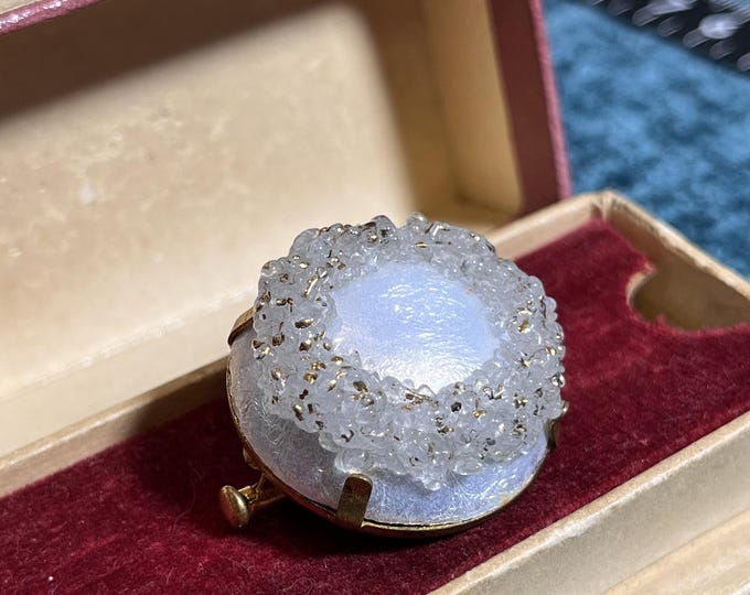 Vintage 1920's Limoges Brooch . White Enamel on Copper . Signed French Brooch