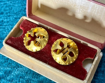 Taratata Clip On Earrings, French Vintage Gold Earrings, Signed Taratata Paris, 80s 90s Statement Clip Earrings, Designer Costume Jewelry