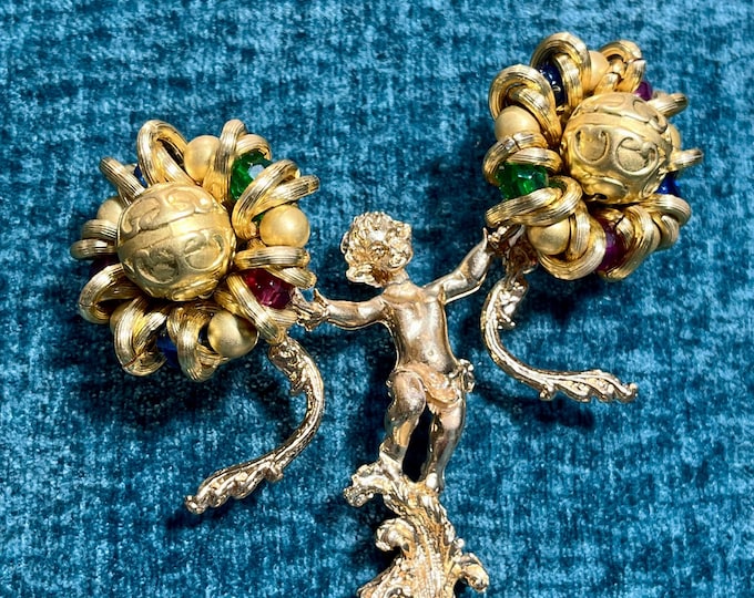 Vintage Margherita Buonanno Clip Earrings – Gold Beaded Murano-Style Glass