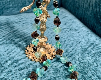 Murano 1960s Blue-Green Glass Bead Necklace – Vintage Italian Costume Jewelry