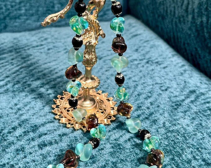 Murano 1960s Blue-Green Glass Bead Necklace – Vintage Italian Costume Jewelry